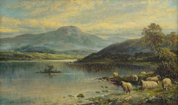 Scottish highland landscape with sheep watering (700x414, 299Kb)