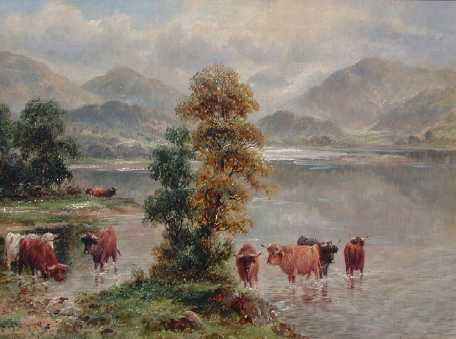 Highland Cattle At A Loch Shores (656x488, 658Kb)