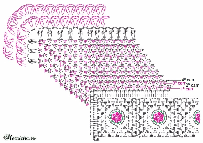 Прямоугольный цветочный коврик крючком. Схема (4) (700x495, 348Kb)