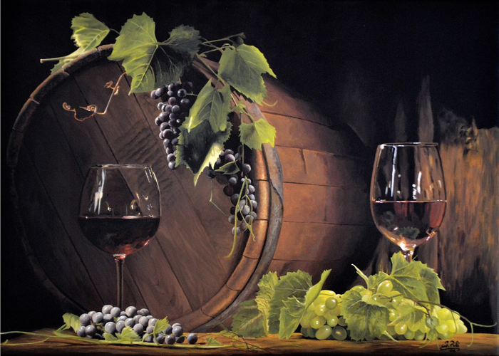 Ivan Pili Natura Morta Botte, uva e vino (700x500, 377Kb)