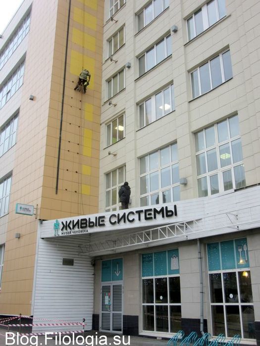 Верхолазы на стене здания в Москве