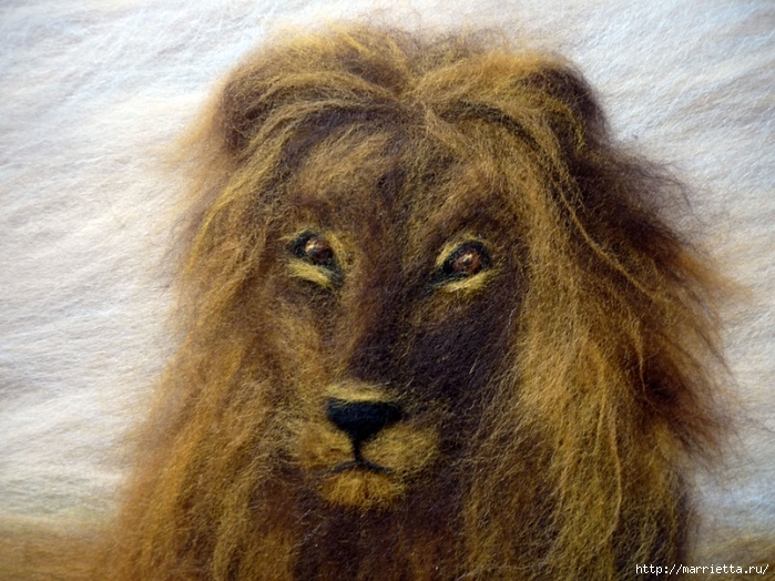 Рисуем шерстью картину «Царь зверей» (14) (700x524, 319Kb)