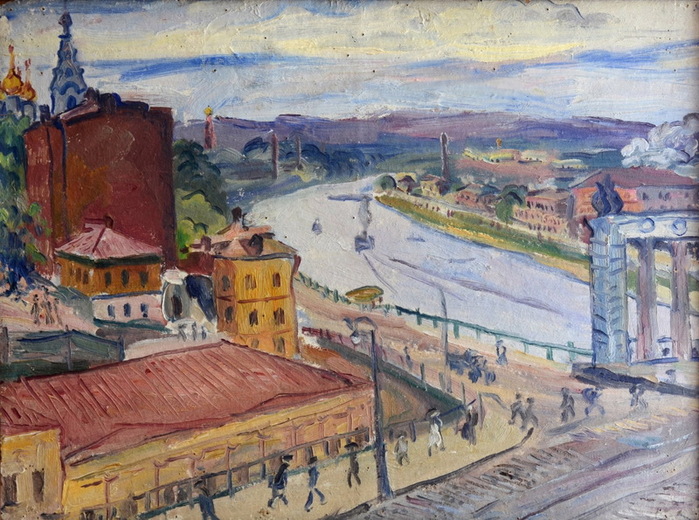 1923 У старого Бородинского моста. Карт, наклеенный на фан, масло.53 х 70 cm ПКГ (700x520, 169Kb)