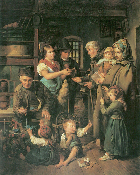 Eine reisende Bettlerfamilie wird am Heiligen Christabend von armen Bauersleuten beschenkt (559x700, 571Kb)