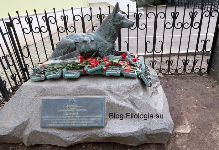 Памятник фронтовой собаке в Петроверигском переулке рядом с улицей Маросейка в центре Москвы