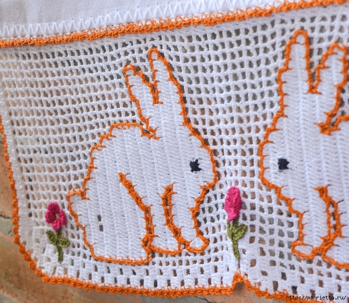 Кайма с кроликами крючком в технике филейное вязание (1) (700x608, 398Kb)