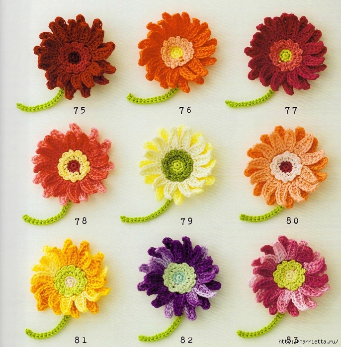 Цветы крючком для создания украшений. Схемы вязания (5) (686x700, 420Kb)