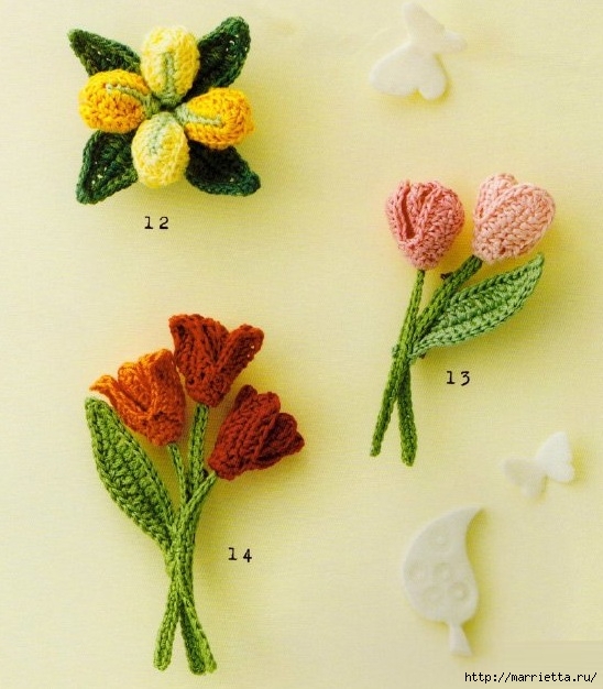 Цветы крючком для создания украшений. Схемы вязания (11) (548x626, 201Kb)