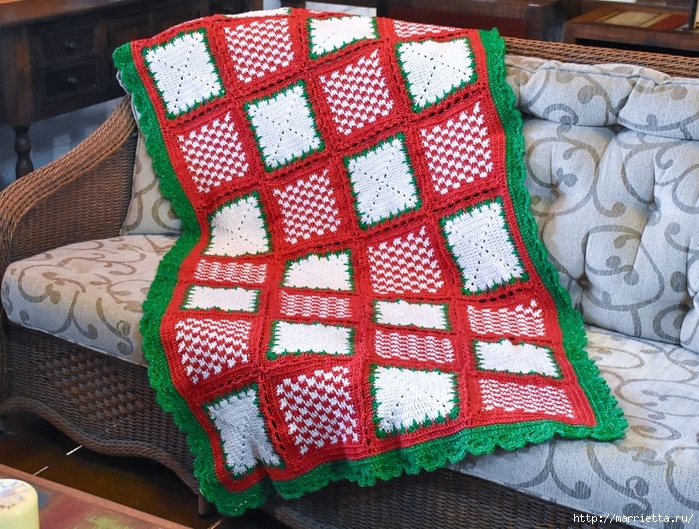 Рождественское вязание. Плед и подушки с Санта-Клаусом (2) (700x529, 417Kb)