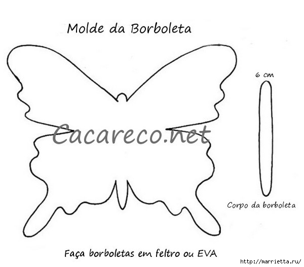 Мобиль из фетровых бабочек. Шаблон бабочки (4) (600x526, 76Kb)