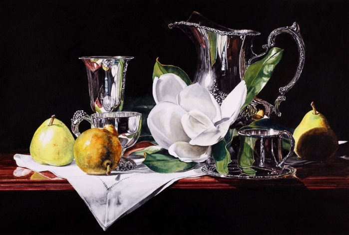 Magnolia-with-Silver-and-Pears-16x24-800x539 (700x471, 269Kb)