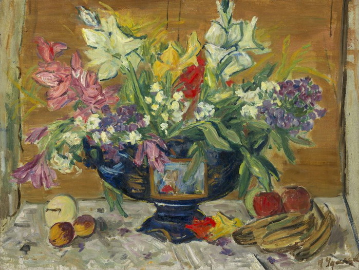 1937 Натюрморт с синей вазой. Oil on canvas, 59.5 by 78.5 cm. Аук МакДуглас Лондон 2019 (700x526, 164Kb)