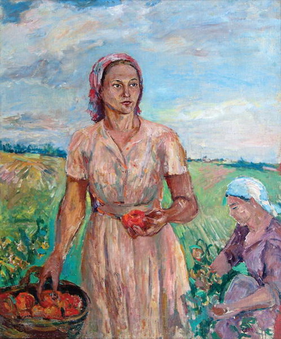 1940-е На уборке урожая. Х, м. 100,5 х 85 см. Музей Новый Иерусалим (581x700, 155Kb)