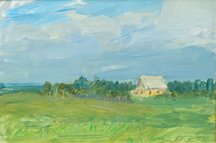 1956 Пейзаж с домом. Карт, м. 34,5х50 см. Аук СОВКОМ. 2009. (700x462, 108Kb)