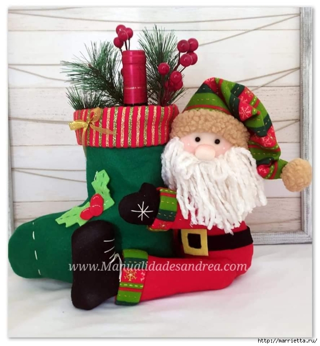 Санта Клаус с рождественским сапожком - шьем игрушку (1) (647x700, 254Kb)