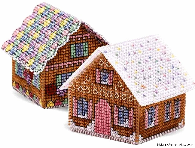 Пряничные домики из пластиковой канвы с вышивкой (1) (649x493, 259Kb)