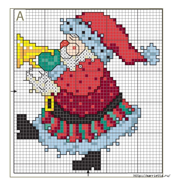 Санта Клаус на подушке. Схемы вышивки крестом (2) - копия (562x584, 270Kb)