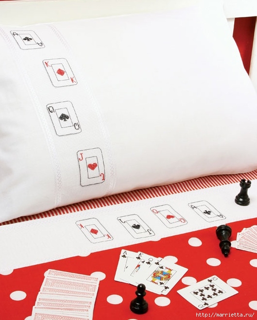Вышивка «Игральные карты» для постельного белья (529x660, 175Kb)