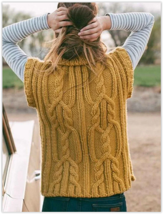 Женский свитер связанный спицами с круглой кокеткой, схема и описание.