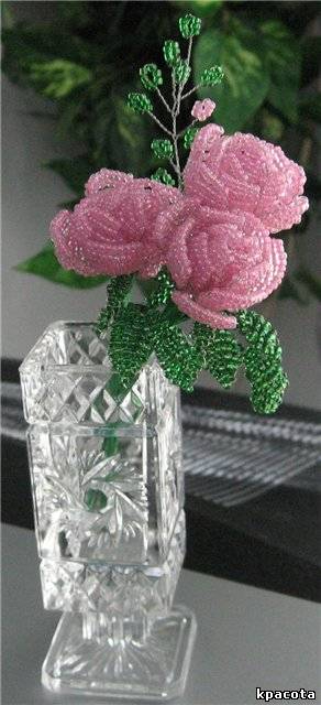Розовые розы из бисера. Мастер-класс (2) (292x640, 122Kb)