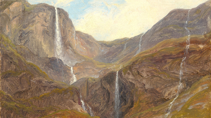 Gudvangen, plein-air oil painting by Thomas Fearnley, 1839 (700x393, 380Kb)