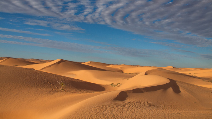 Late afternoon landscape of Sahara desert dunes, Chinguetti, Adrar, Mauritania (700x393, 278Kb)