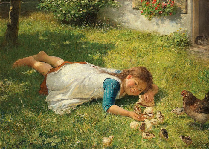 Carl_von_Bergen_-_Spiel_mit_den_Küken_(1912) (700x499, 505Kb)