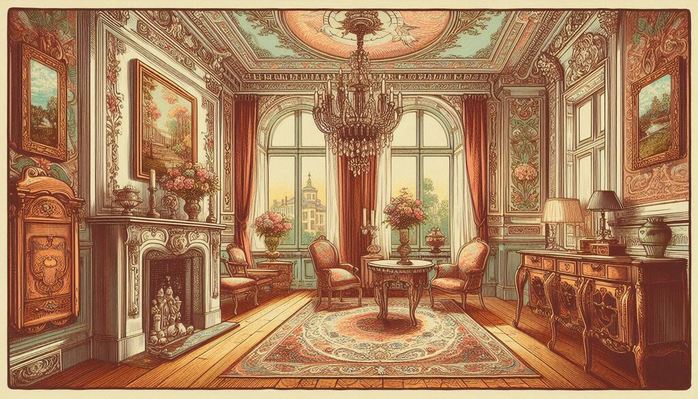 Vintage Styl bunte Illustration eines europäiscen Zimmer2 (700x399, 86Kb)