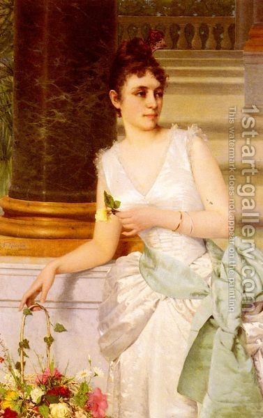 Franz Leo Ruben : Portrait Of A Lady With A Green Satin Sas