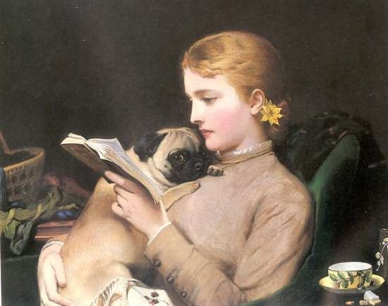 Charles Burton Barber - Victorian Painting - Blond and Brunette Pug - 1879 