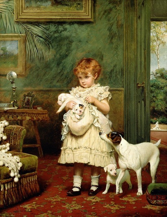 Charles Burton Barber "Girl with Dogs"