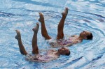 Соня Бернардова и Альзбета Дуфкова (Sonia Bernardova and Alzbeta Dufkova) из Чехии. Выступление пар на чемпионате Европы по синхронному плаванию в Будапеште, 5 августа 2010 года.