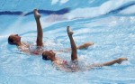 Дарья Лушко и Ксения Сидоренко (Daria Iushko and Kseniya Sydorenko) из Украины. Выступление пар на чемпионате Европы по синхронному плаванию в Будапеште, 5 августа 2010 года.