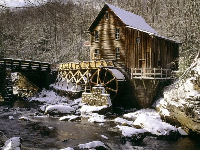Glade Creek Grist Mill in Winter, Babcock State Park, West Virginia