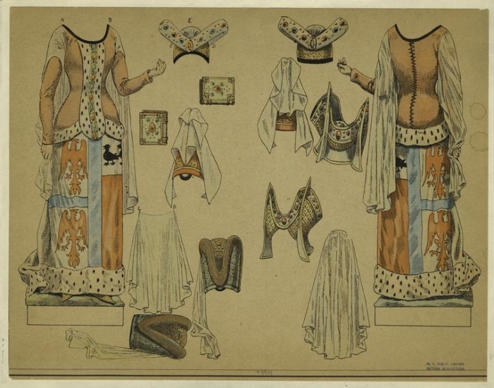 [Paper doll fashions based on 14th century French women's wear.].jpg