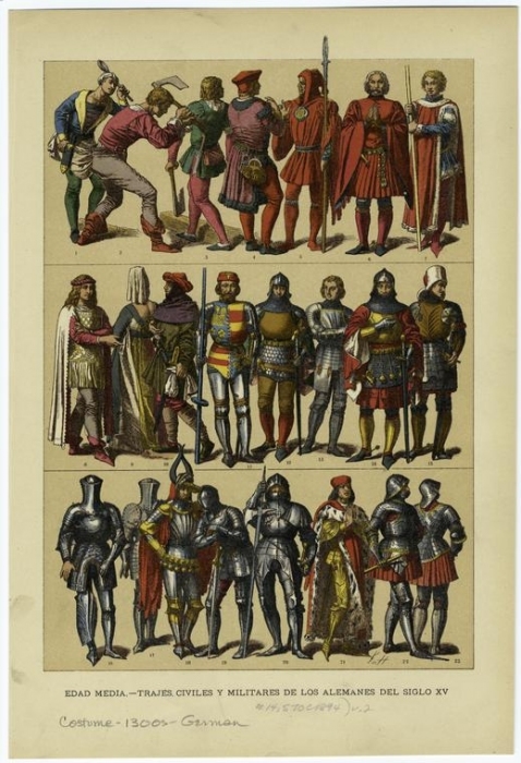 Edad media - trajes, civiles y militares de los alemanes del siglo XV..jpg