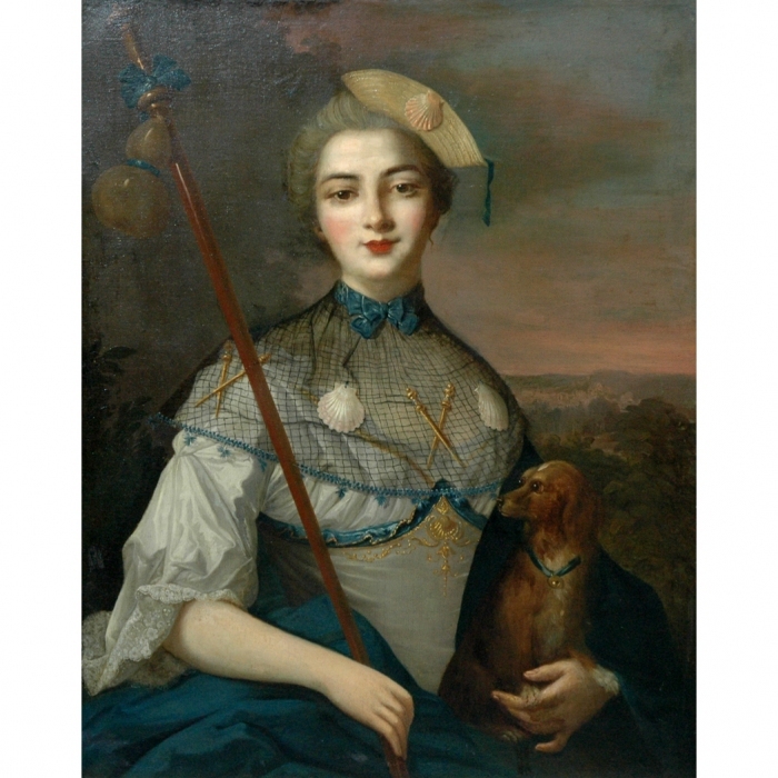 Jean Marc Nattier Portrait of a Noble Lady as a Pilgrim to Santiago de Compostela with Her Dog