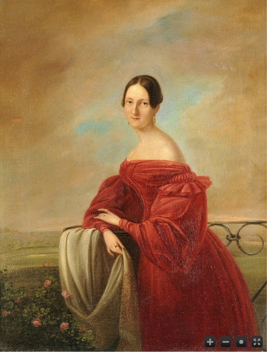 GR?NLER, Ehregott (Zeulenroda 1797-1881 Zeulenroda) Dame in rotem Kleid. 1831
