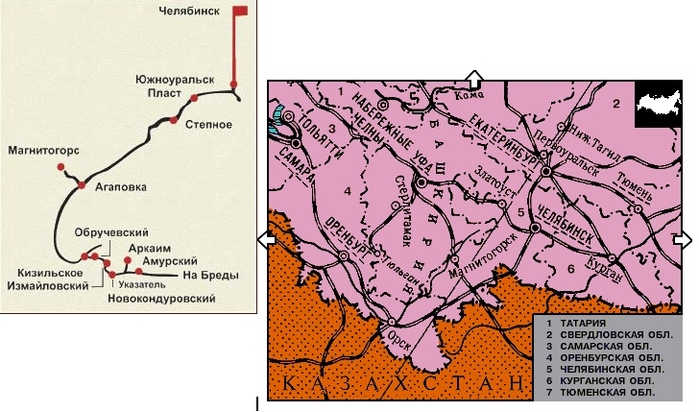 Южноуральск магнитогорск карта