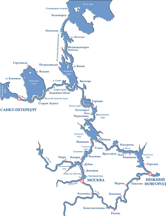 Карта речного пути из москвы в санкт петербург