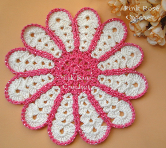 Centrinho Croche Pétalas Margarida Scalloped Crochet Hot Pad Coaster (540x480, 594Kb)