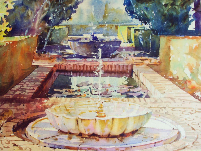 Geoffrey Wynne Alhambra Fountain step by step watercolour 7 (700x525, 475Kb)