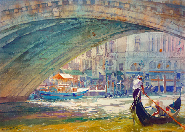 Geoffrey Wynne Watercolour Acuarela Rialto bridge Venice Venecia Venezia (640x456, 361Kb)