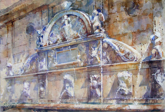 Geoffrey Wynne acurela Pilar de Carlos V Alhambra Granada watercolour Grenade Fountain (640x437, 332Kb)