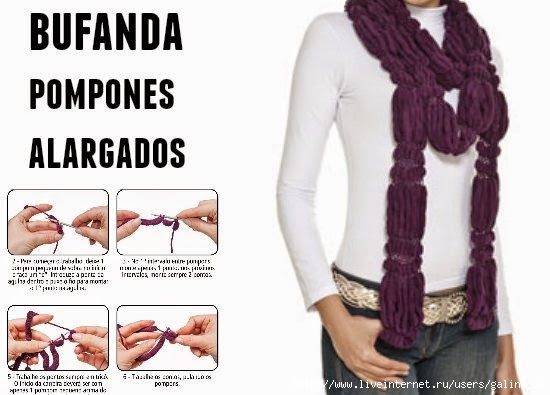 bufanda de pompones alargados crochet tutorial (550x395, 110Kb)
