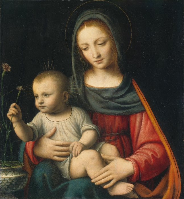The Madonna of the Carnation, c. 1515 (43.8 x 40.3) (National Gallery of Art, Washington) (647x700, 339Kb)