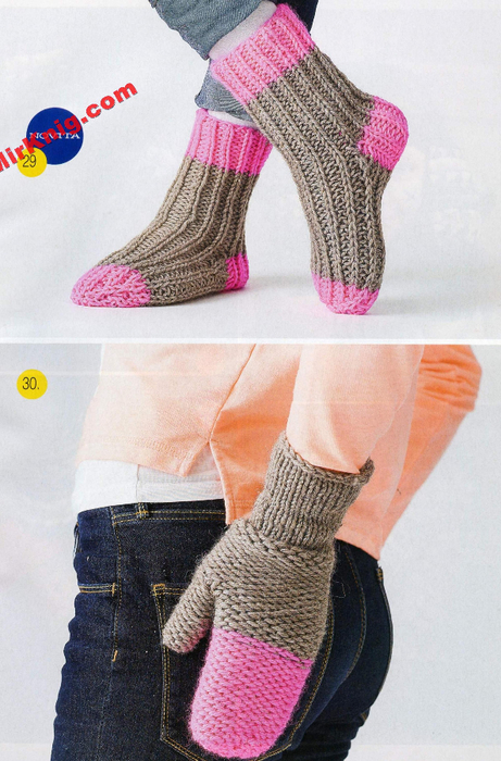 Двухцветные носки спицами