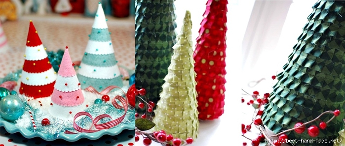 christmas decoration ideas - fabric ruffled Christmas trees, Felt christmas tree (700x297, 192Kb)