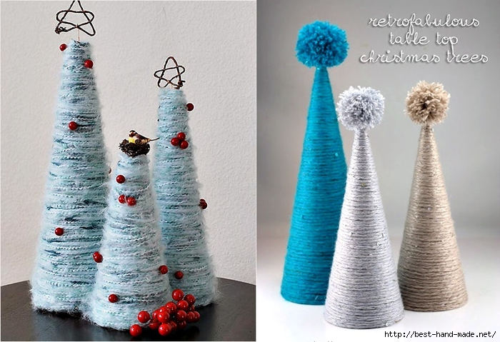 Christmas tree store - Christmas craft, Yarn Wrapped Tabletop Christmas Trees (700x479, 256Kb)