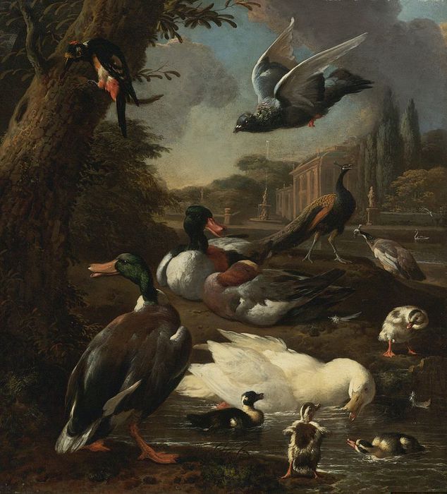 A_Peacock,_Pigeon,_Ducks_And_Other_Birds_In_a_Garden_Setting (634x700, 78Kb)